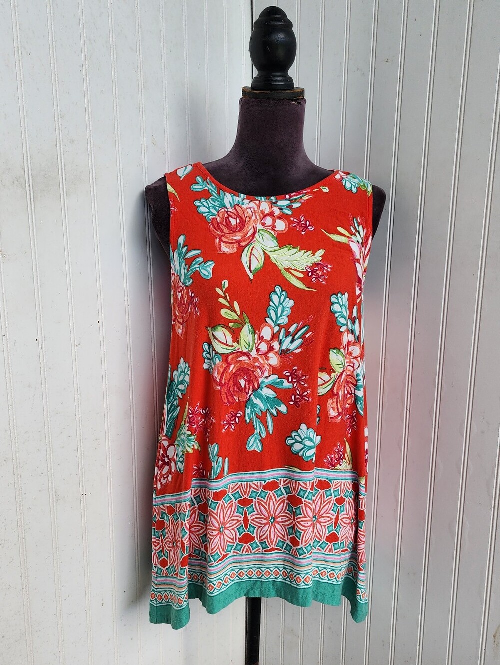 Pappagallo Scarlet Apple Combo Women Red green floral flare tank top Viscose M